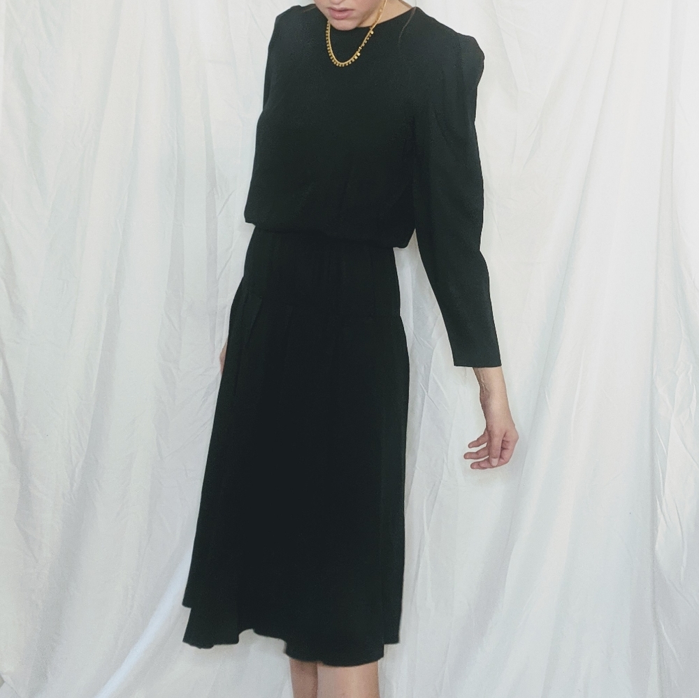 Vintage 80s black midi dress.